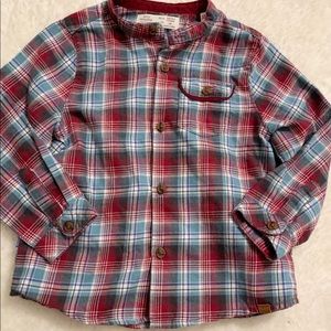 Zara • plaid collarless shirt